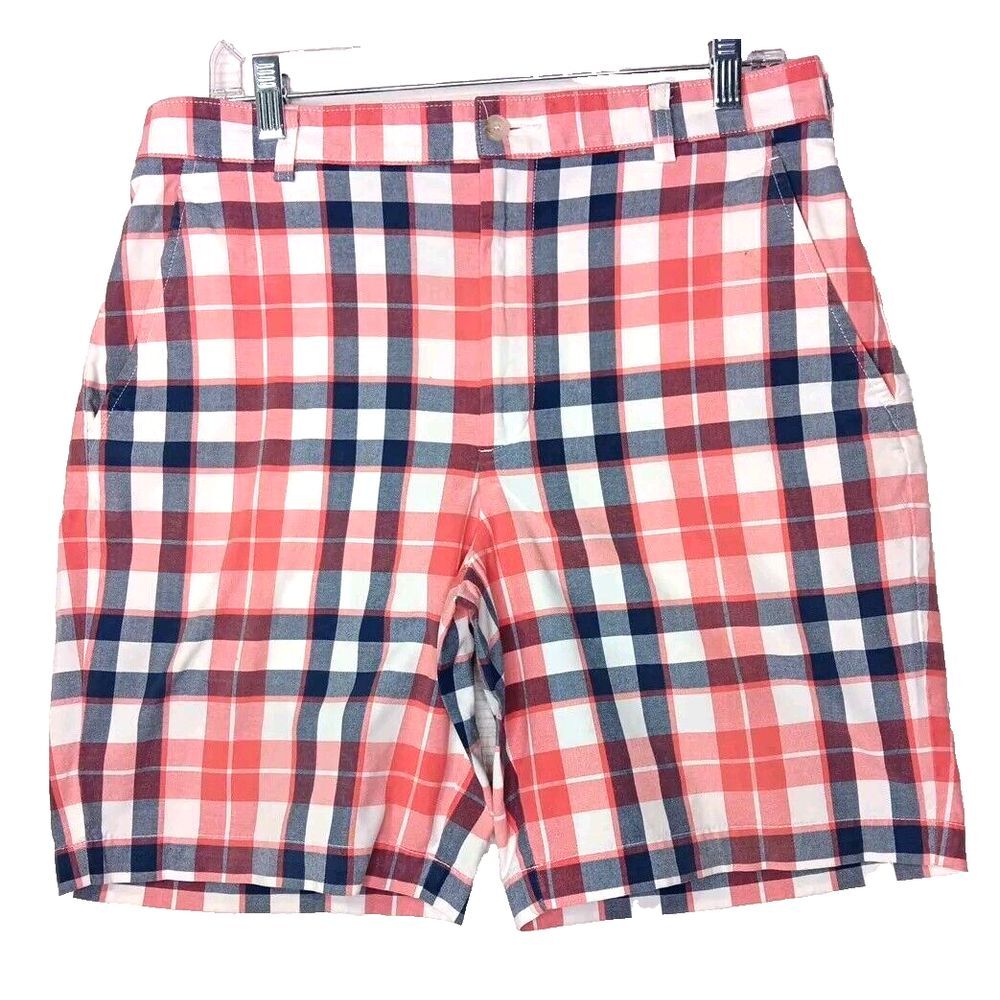 Joseph A. Bank "Stays Cool" Red/White/Blue Plaid Shorts Mens‎ Size 33 Inseam 8"